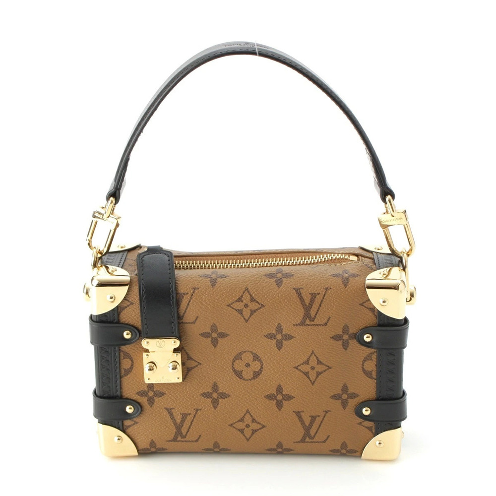 Louis Vuitton Reverse Side Trunk Monogram Shoulder Handbag Brown Black
